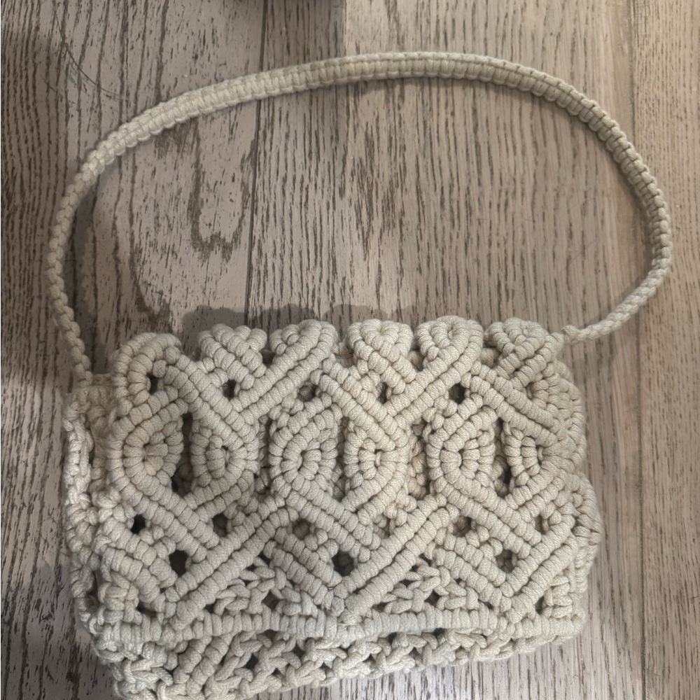 Zara Cream Macramé Shoulder Bag